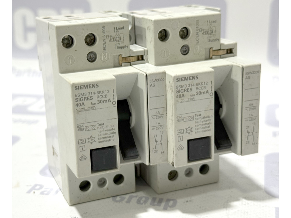 ПЗВ Siemens SIGRES 5SM3 314-6KK12 2P 40A 30mA тип A (з допоміжним контактом 5SW3300) 5SM3 314-6KK12 | Siemens - Зображення 1