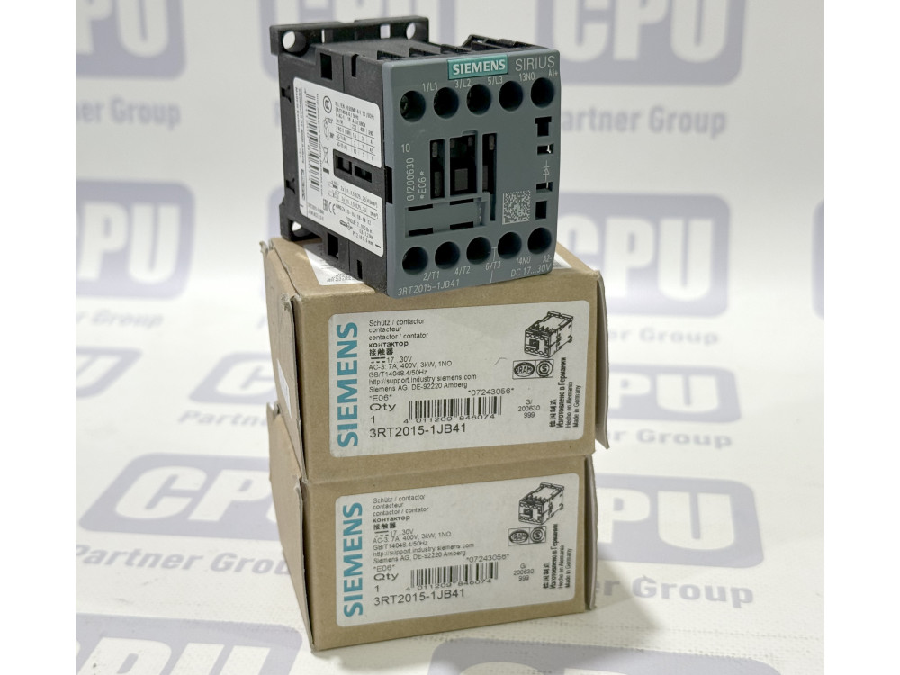 Контактор Siemens Sirius 3RT2015-1JB41, 3 кВт / 400 В AC, котушка керування 17–30 В DC, 1NO 3RT2015-1JB41 | Siemens - Зображення 1