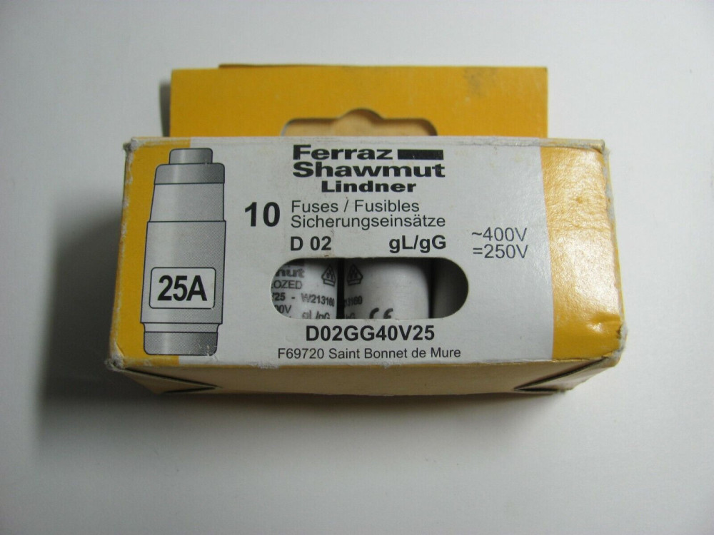 Fuse, Ferraz Shawmut D02GG40V25 25A, 400VAC, 250VDS D02GG40V25 | Ferraz Shawmut - Зображення 1