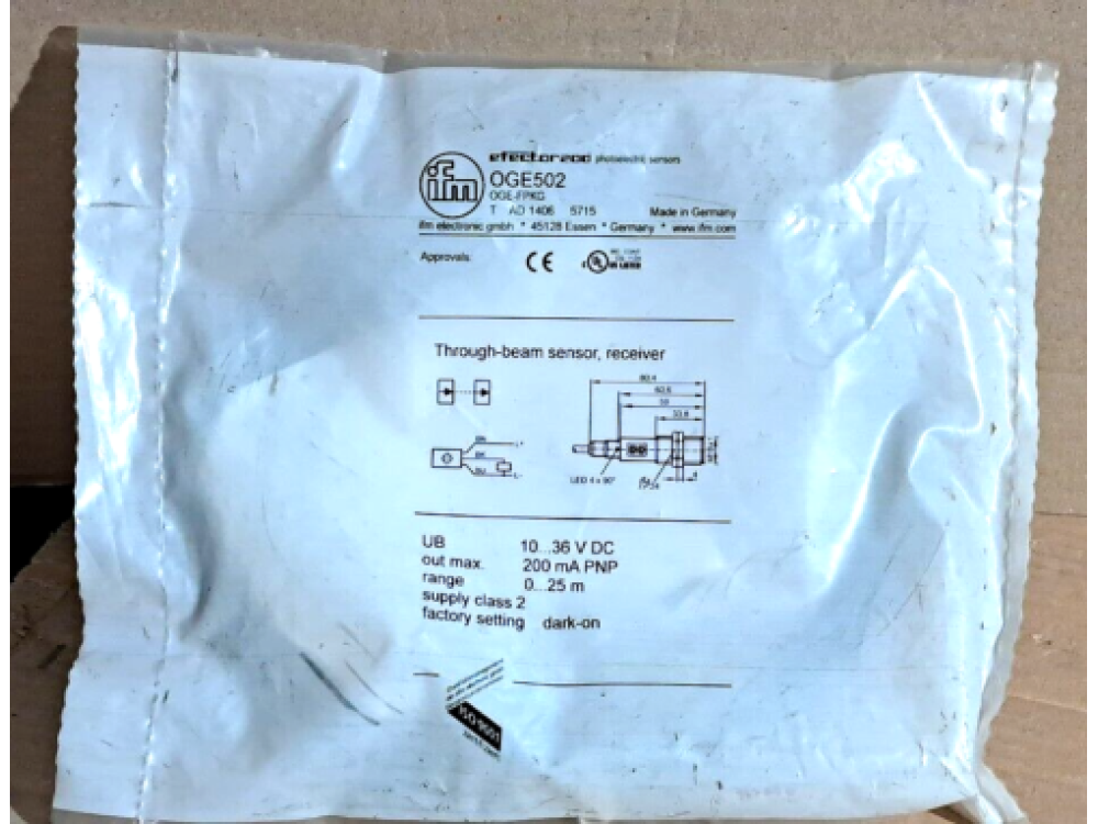 IFM OGE502 OGE-FPKG/2M Through-beam sensor receiver 1 PCS #AD1612# OGE502 | Ifm Electronic - Зображення 1